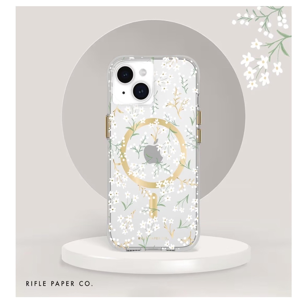 Rifle Paper Co. iPhone 15 Pro 6.1” Gold & White Floral Brand New in Box!